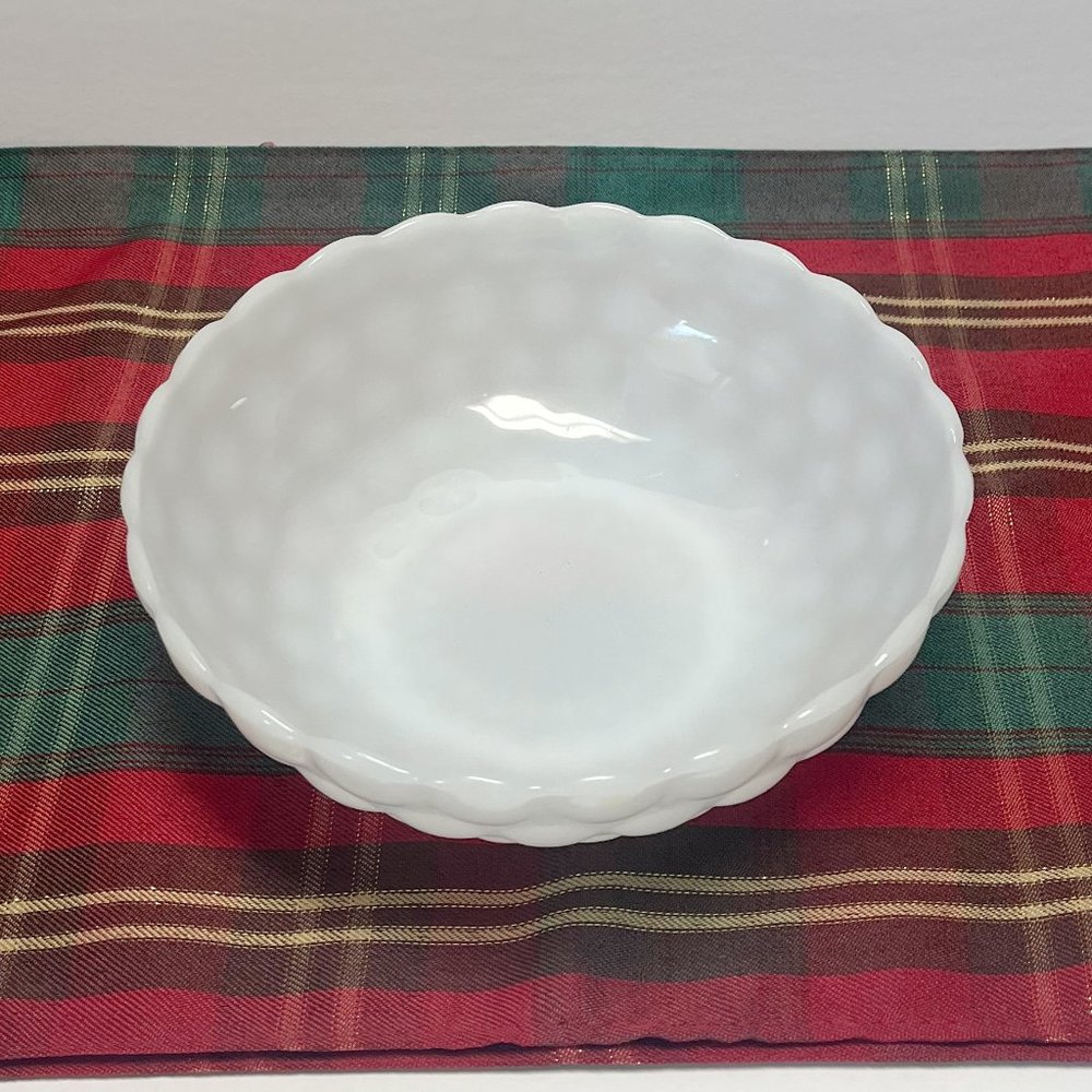 Vintage Serving Bowl, Anchor Hocking, White Milk Glass Bubble, 8 1/4"